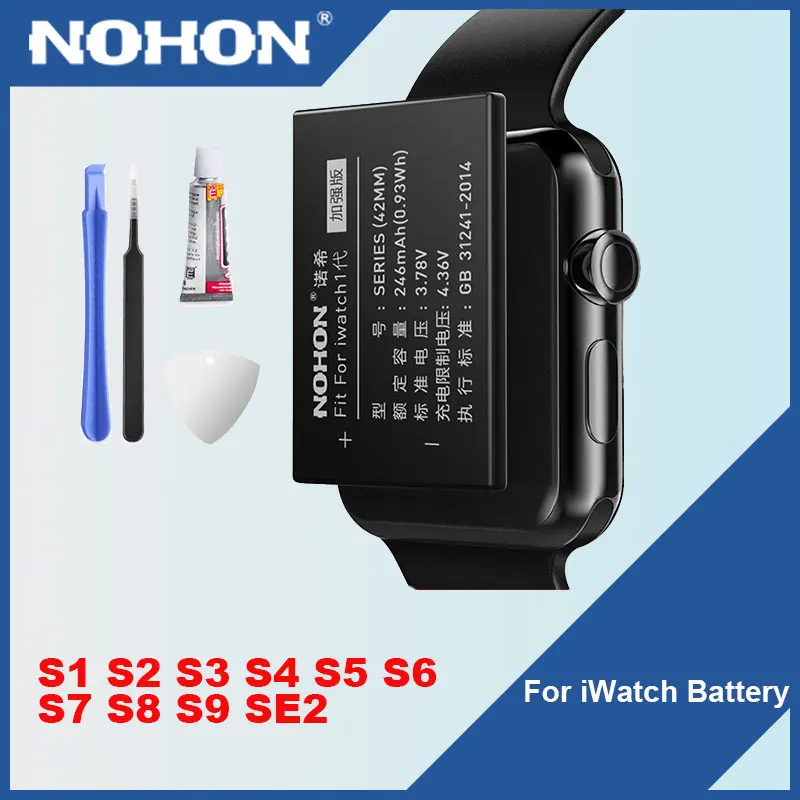 NOHON Battery For Apple Watch Series 9 8 6 5 4 3 2 1 Replacement Batteries For iWatch S1 S2 S3 GPS S4 S5 SE2 S6 S7 S8 With Tools