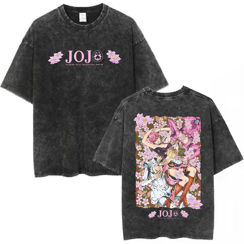 Camiseta lavada Vintage de Anime JoJo Bizarre Adventure, camisetas de Giorno Giovanna Bruno Buccellati, camiseta informal de moda para hombres y mujeres