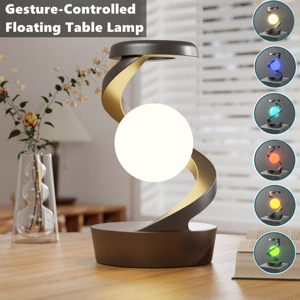 クリエイティブテーブルランプ、回転フローティングランプ、15Wワイヤレス充電器、携帯電話ワイヤレス充電器、RGB雰囲気ナイトライト