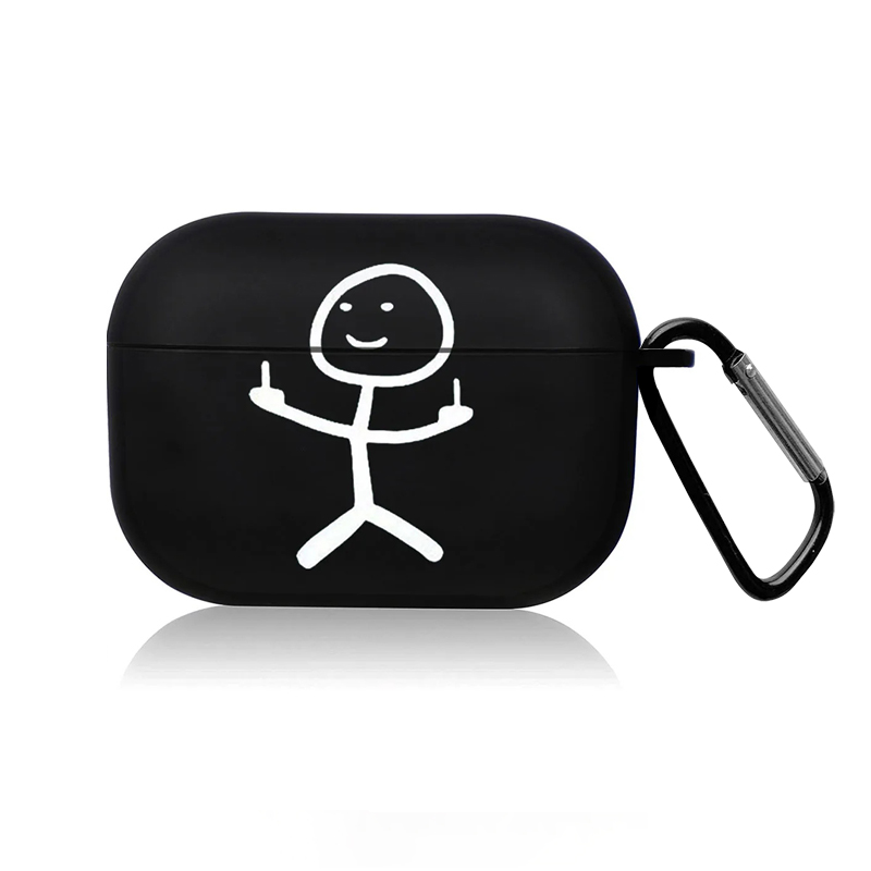 Милый черный чехол для наушников Creative Line для AirPods Pro 3/Pro 2/Pro/4/3/1or2, защитный чехол для гарнитуры, простой чехол с милым мультяшным рисунком