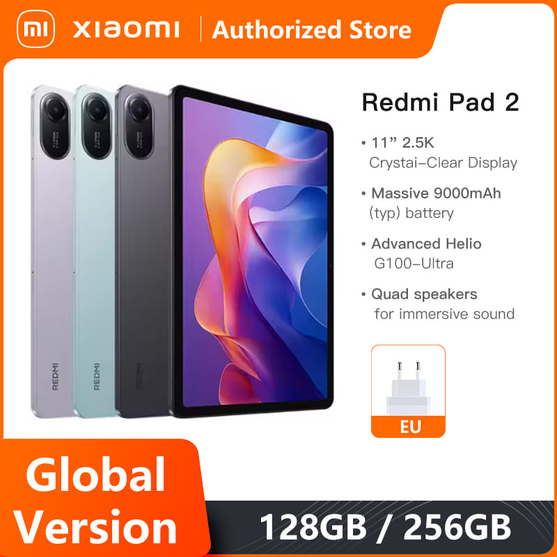 Глобальная версия Xiaomi Redmi Pad 2 Аккумулятор 9000 мАч MTK Helio G100-Ultra 11-дюймовый дисплей Быстрая зарядка Планшет 90 Гц 8 МП HD-камера