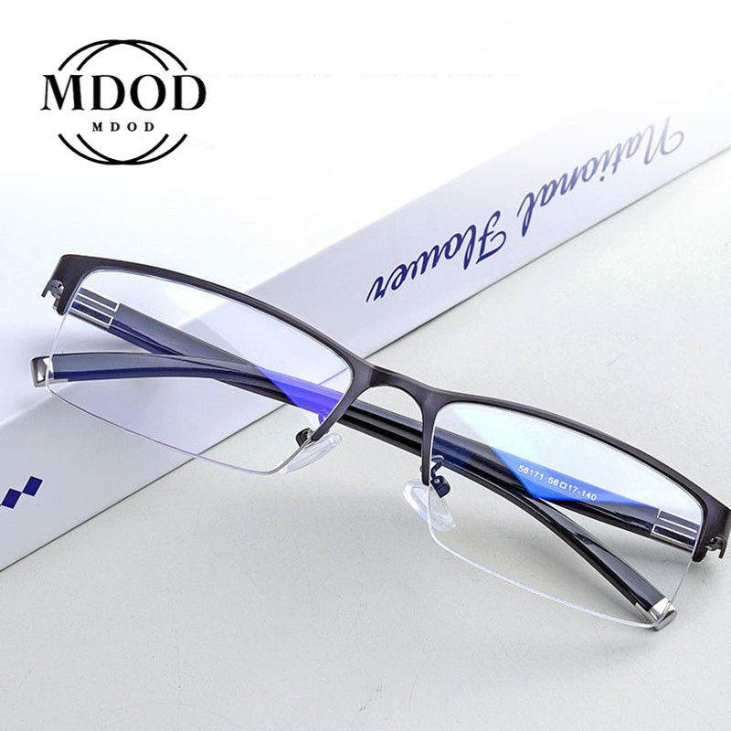 Óculos de miopia de meia armação de metal quadrado óculos de miopia masculino feminino anti luz azul óculos de miopia dioptria 0 -1.0 a 6.0