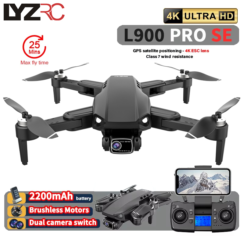 L900 pro se max-GPS付きドローン,4kカメラ付きミニクワッドコプター,wifi 360,障害物回避,ブラシレスモーターfpv,rc