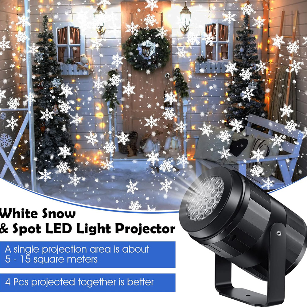 Proyector LED de copo de nieve USB, luces navideñas, proyección navideña, lámpara de escenario, foco de nieve para decoraciones de fiesta de Año Nuevo 2026