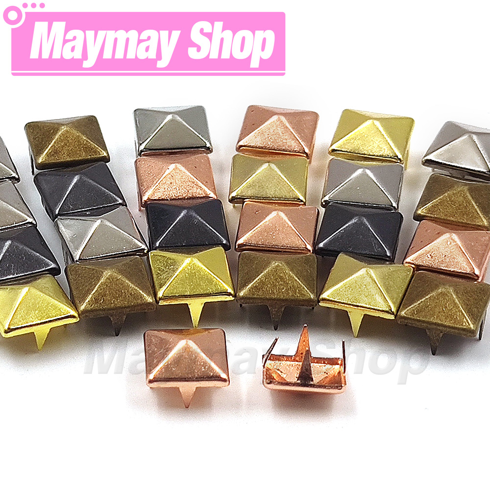 100Pcs 6-12mm Metal Rivets Square Spike Studs Pyramid Rivets For Leathercraft/Clothes/Shoes/Bags/Belt Punk DIY