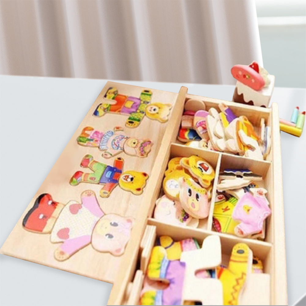 Wooden Bear Clothes-changing Puzzle Toy for Boys And Girls Baby Building Blocks 1-2-3-4 Years Old Assembly Educational Game