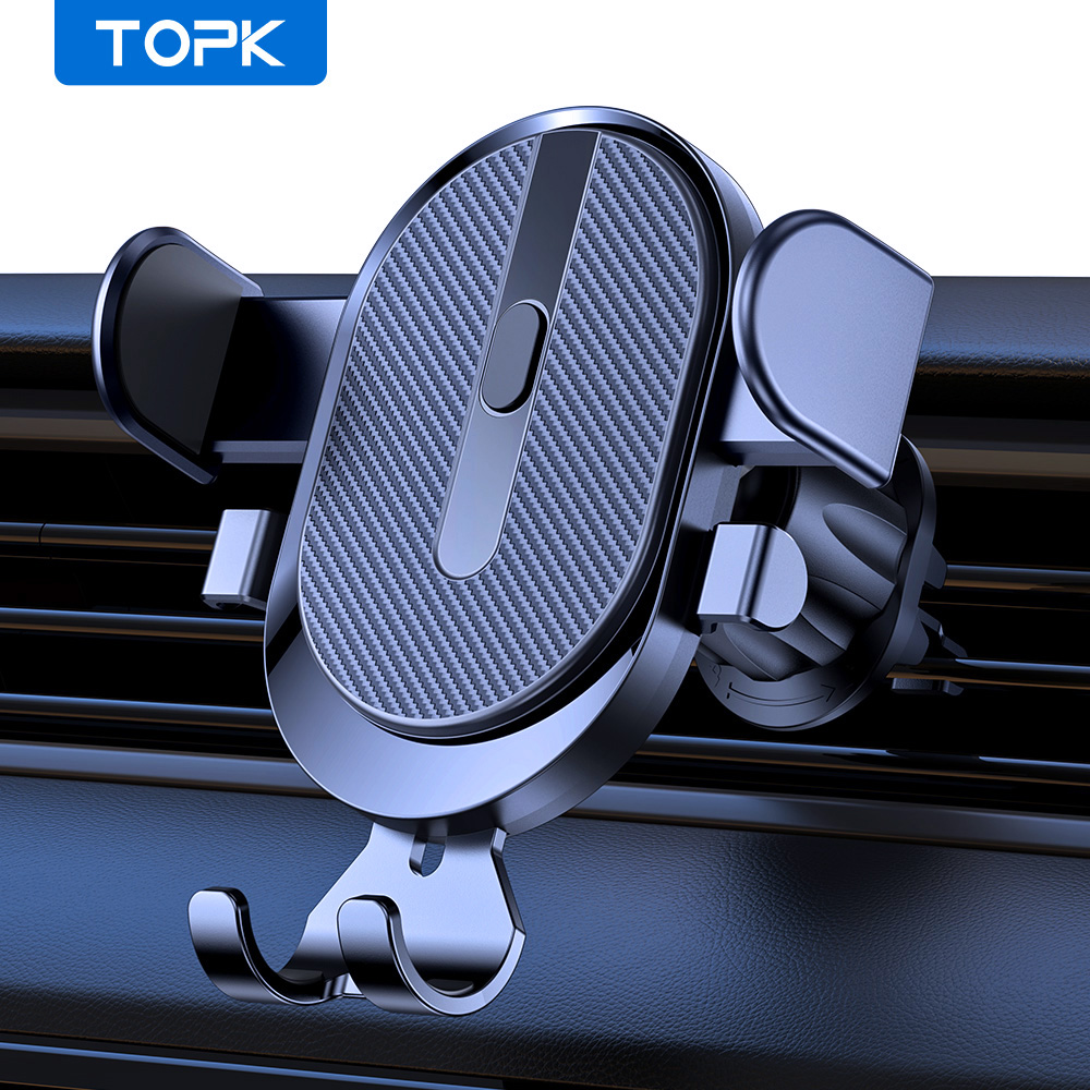 Car Phone Holder Mount, TOPK 2023 Upgrade Auto Locking Universal Phone Holder with Hook Clip for Car Air Vent for iPhone Samsung