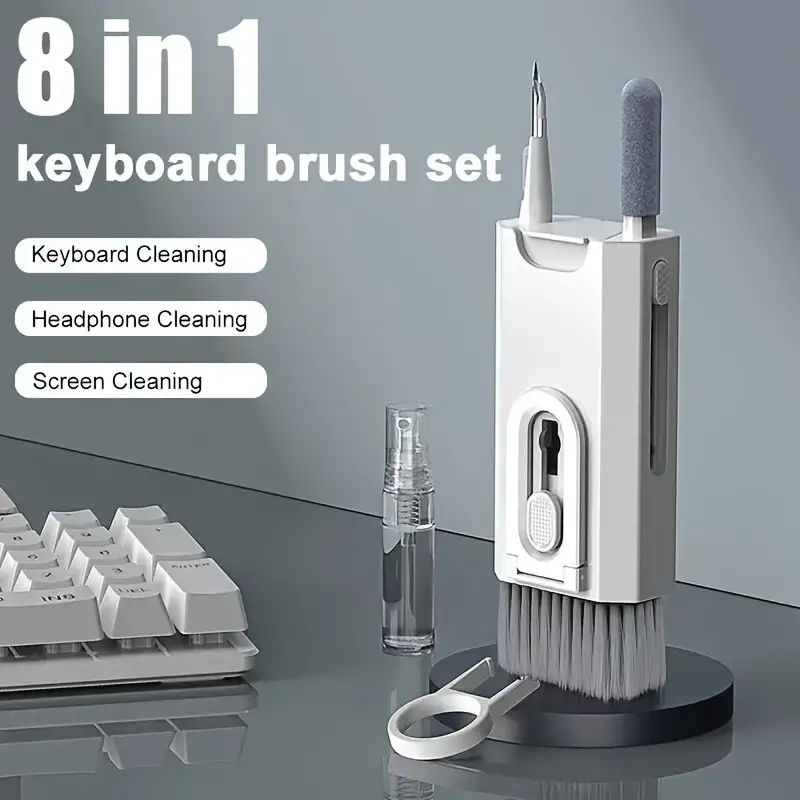 Kit de limpieza de teclado 8 en 1, cepillo limpiador de auriculares para AirPods, ordenador, tableta, portátil, TV, pantalla, teléfono móvil, Herramientas de limpieza