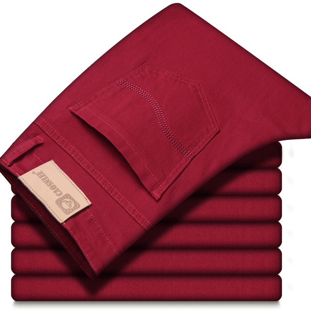 Jean rouge vin pour hommes, mode décontractée, Style classique, Business, coupe droite, pantalon doux, avancé, nouvelle collection automne 2023