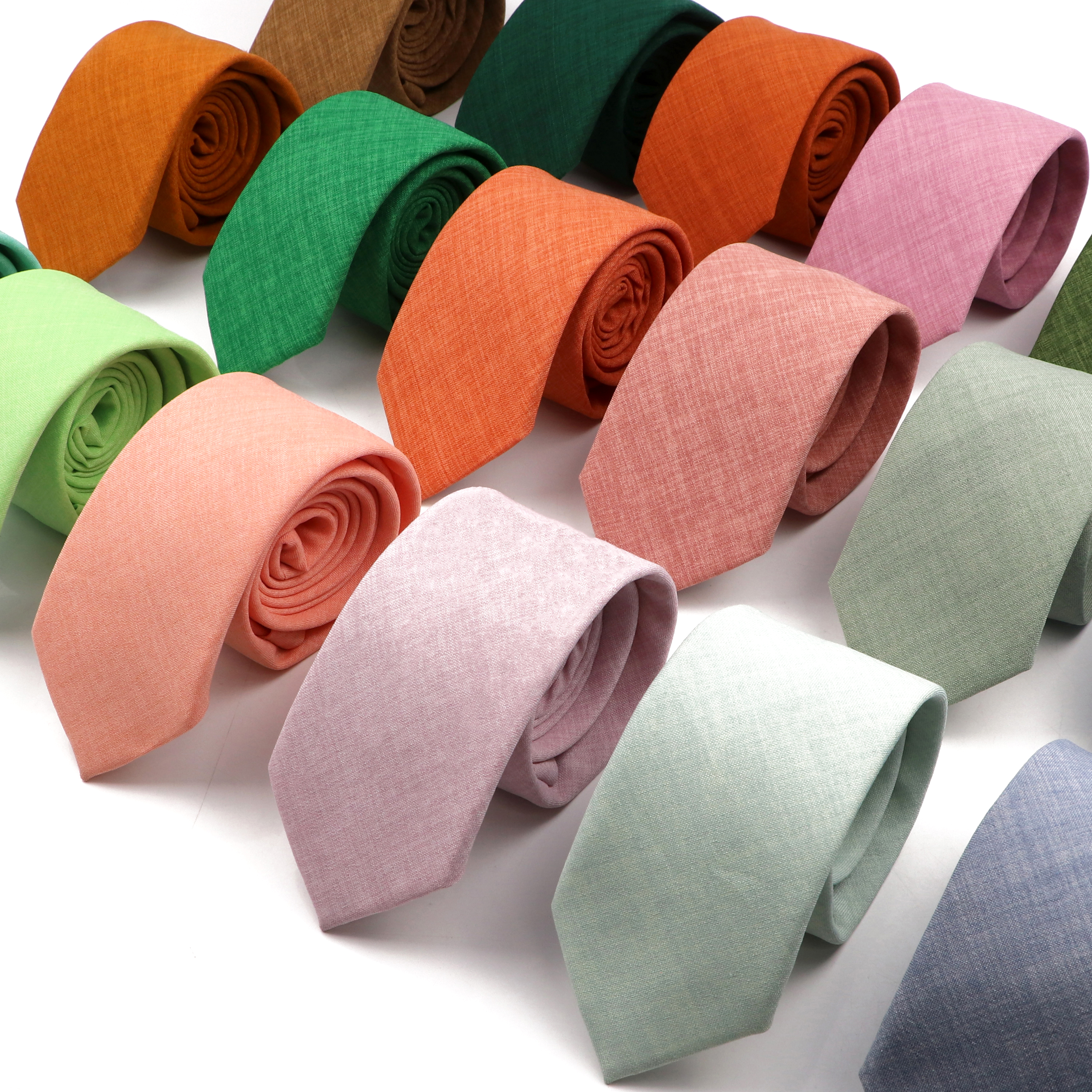 Novidade nova cor sólida gravatas para homens 100% algodão artesanal de alta qualidade gravata rosa verde laranja 6.5cm magro laços acessório