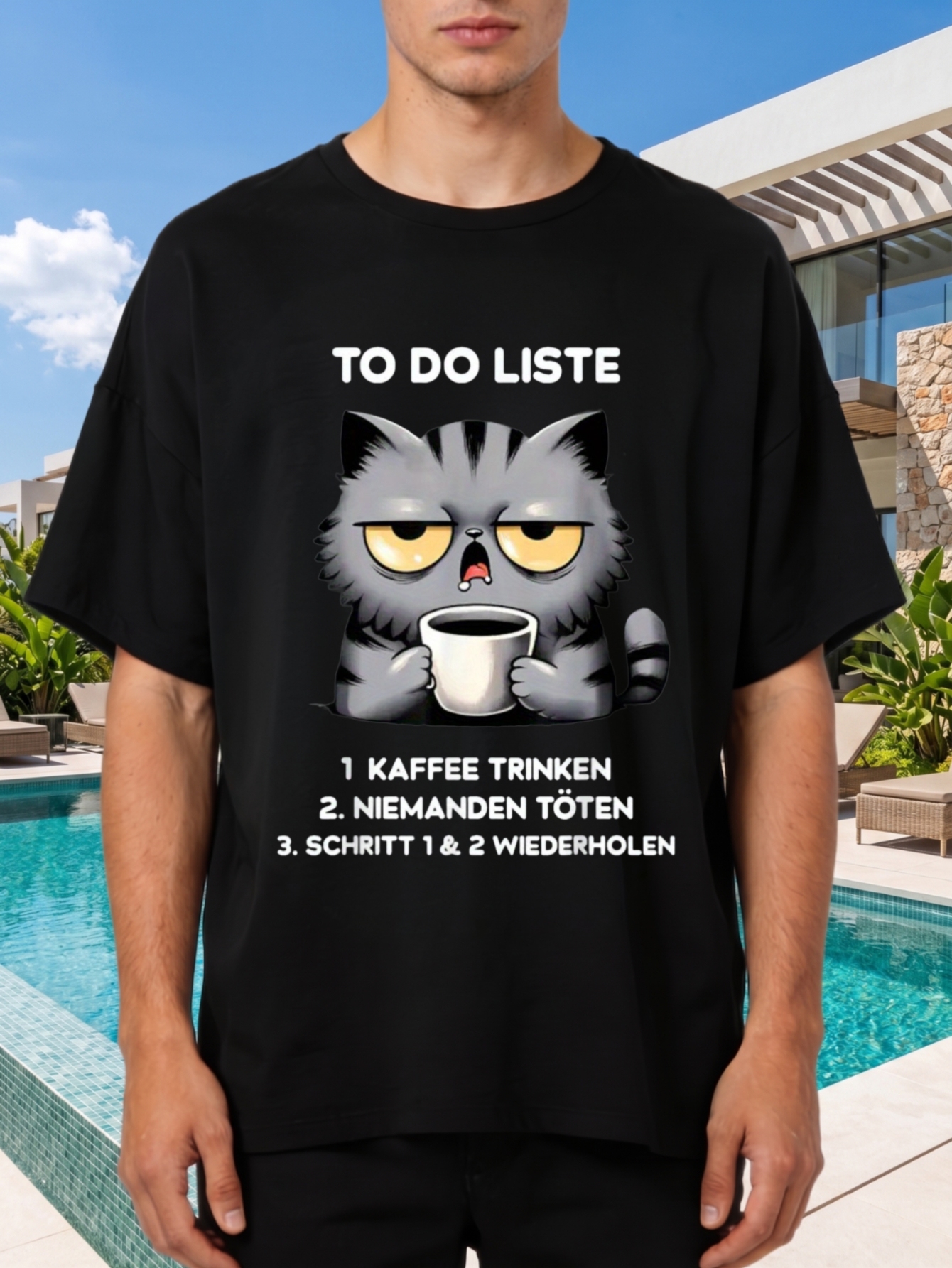 Camiseta de Algodão 100% com Estampa de Gato e Lista de Tarefas, Gola Redonda, Manga Curta, Tamanho Plus, Confortável para Uso Casual, Lavável na Máquina