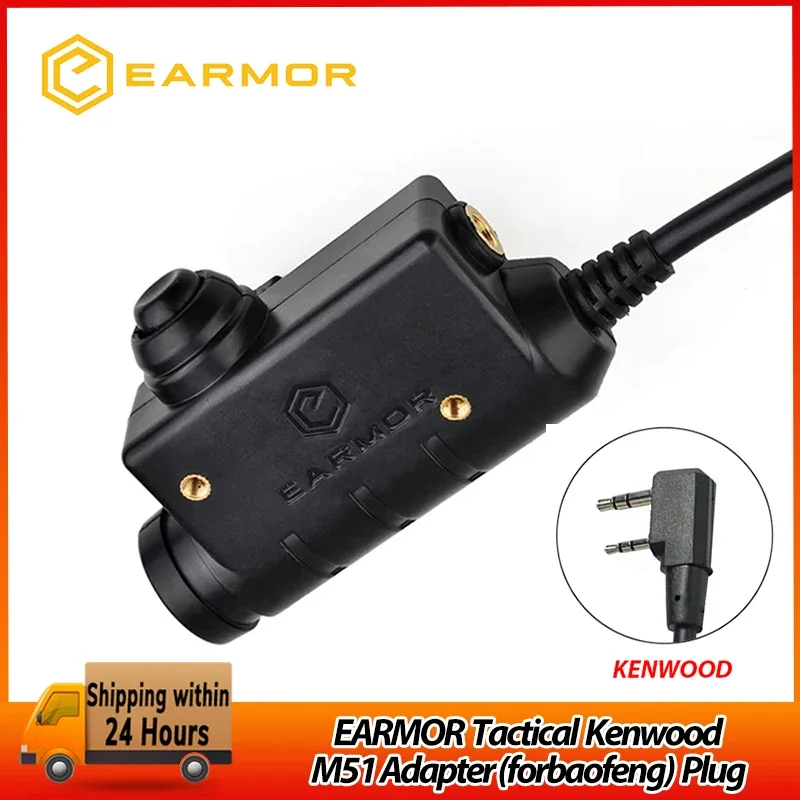 Adaptador Original EARMOR M51 PTT, auriculares tácticos Airsoft Kenwood (para baofeng), accesorio de auriculares tácticos con enchufe