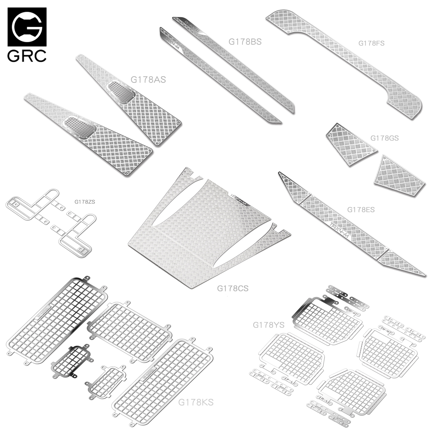 GRC TRX4M Stainless Steel Diamond Sheets Chequered Plate Decorative Protective Net for TRX4m Defender Upgrade Option Parts #G178