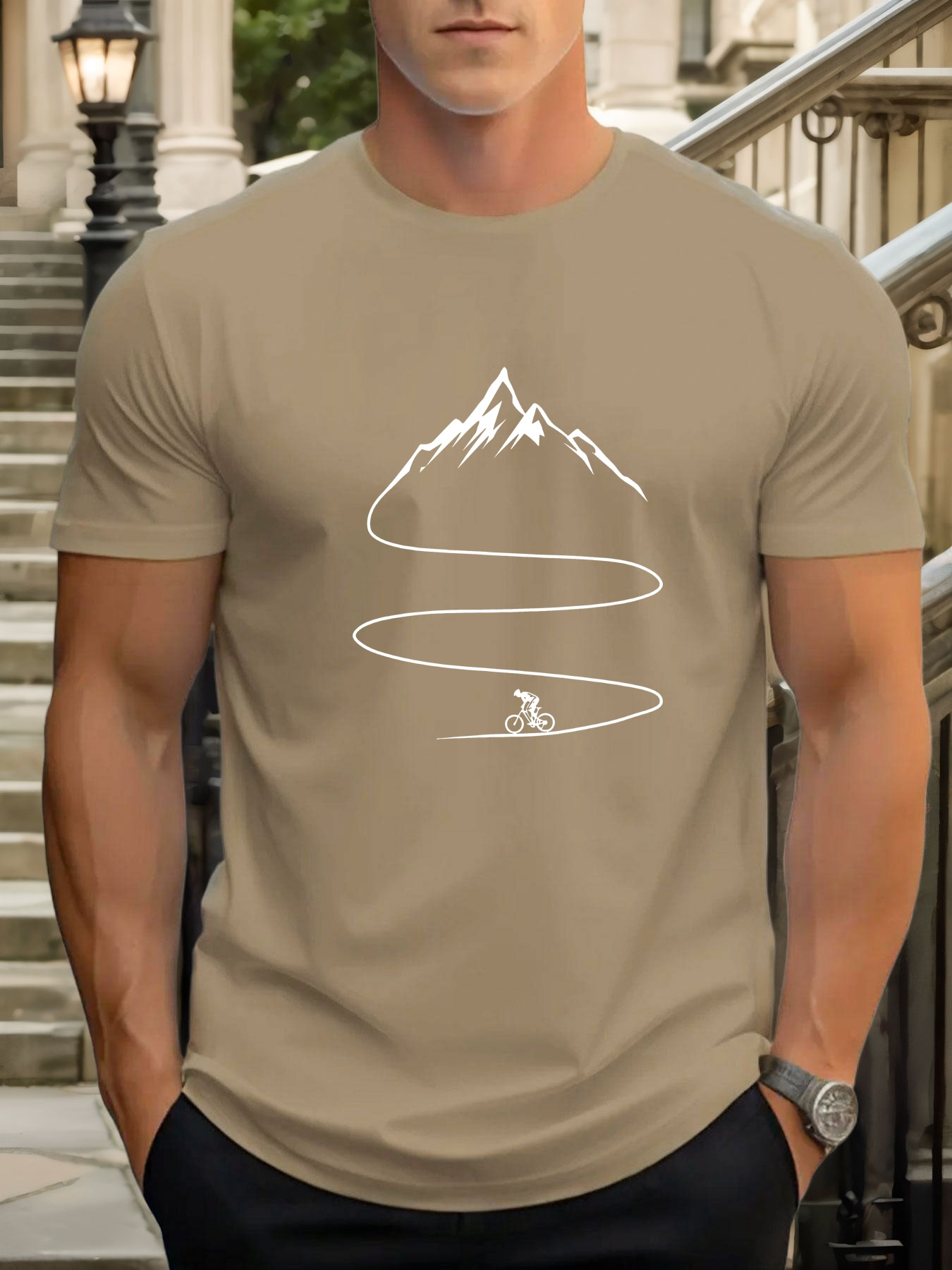 T-shirt da uomo estiva 100% cotone, con stampa fantasia ciclismo e alpinismo, casual, sportiva, girocollo, a maniche corte, vestibilità ampia