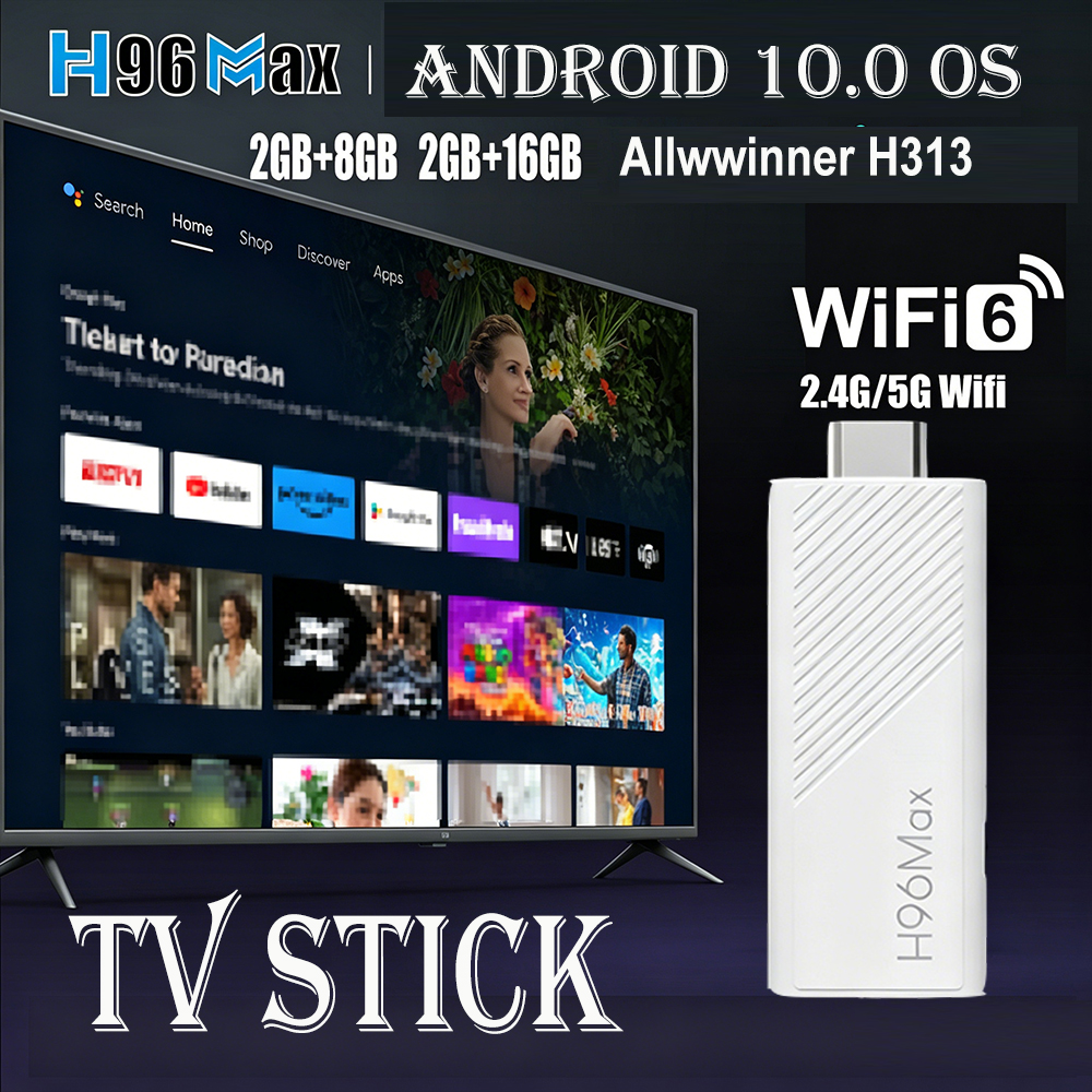 Android TV Stick H96 MAX Allwinner H313 พร้อม 4K HDR 2.4G 5G wifi6 2GB 8GB 16GB Voice Remote