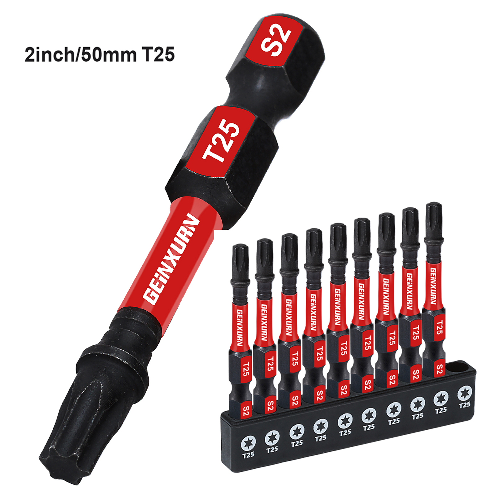 Geinxurn 2Inches Impact Magnetic #25 Torx Screwdriver Bit Set,S2 Alloy Steel Power Bit Set with Base