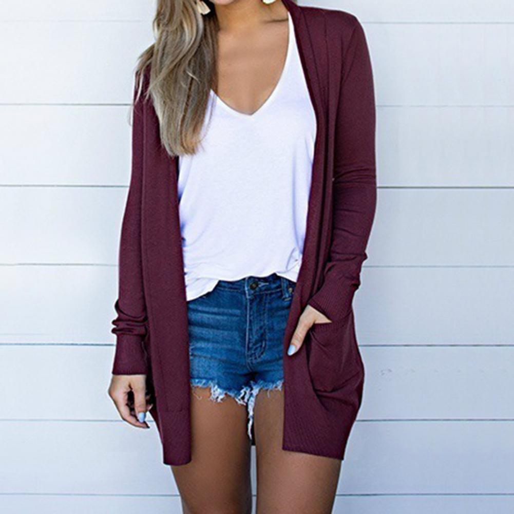 Lässige Strickjacke für Damen, einfarbig, All-Matched, Übergröße, langer Stil, Strickjacke, Mantel mit Taschen, Herbst, Servies Innov Anderson