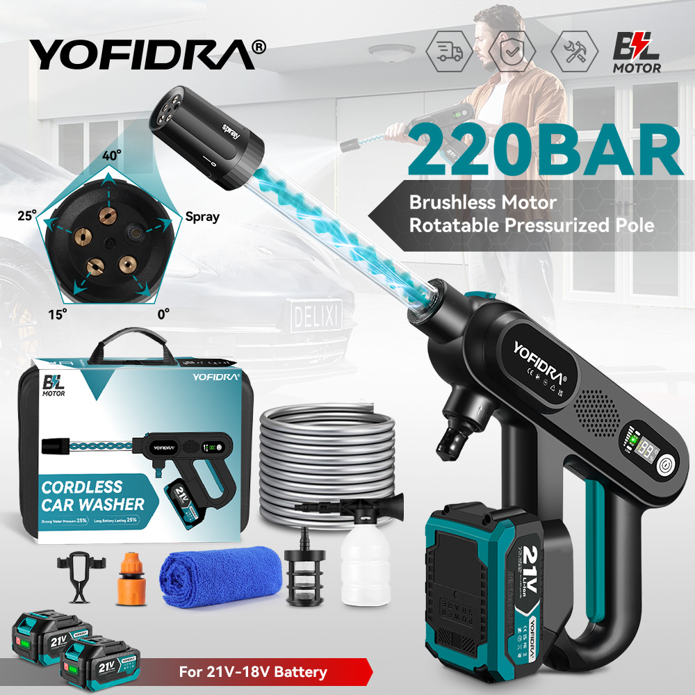 YOFIDRA 220Bar Bezszczotkowa Elektryczna Myjka Ciśnieniowa Pistolet do Mycia Samochodów Pistolet do Spryskiwania Wodą Narzędzia Ogrodowe do Mycia Zasilane Baterią Makita