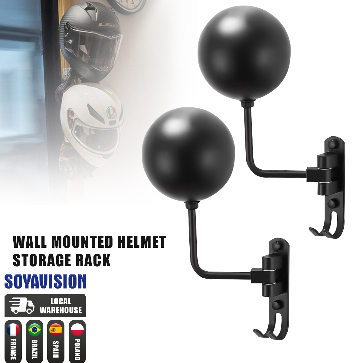 Soporte para casco de motocicleta, soporte de pared giratorio multiusos con ganchos, soporte de acero para casco, almacenamiento para abrigos, 2024
