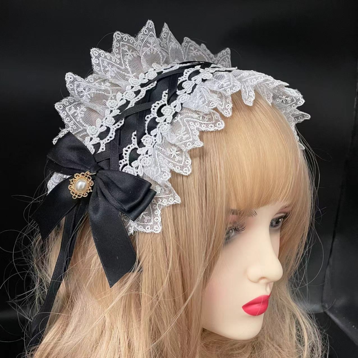 Kanten Strik Haarband Met Haarspelden Lolita Gegolfde Hoofdband Sweet Star Borduurwerk Anime Meid Cosplay Hoofdtooi