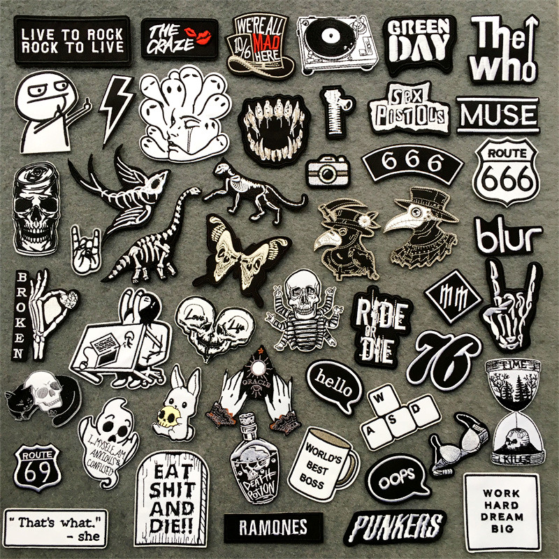 Black and White Embroidered Patches for Clothing Thermoadhesive Patches on Clothes Stickers Iron on Patch Stripes Diy Appliques