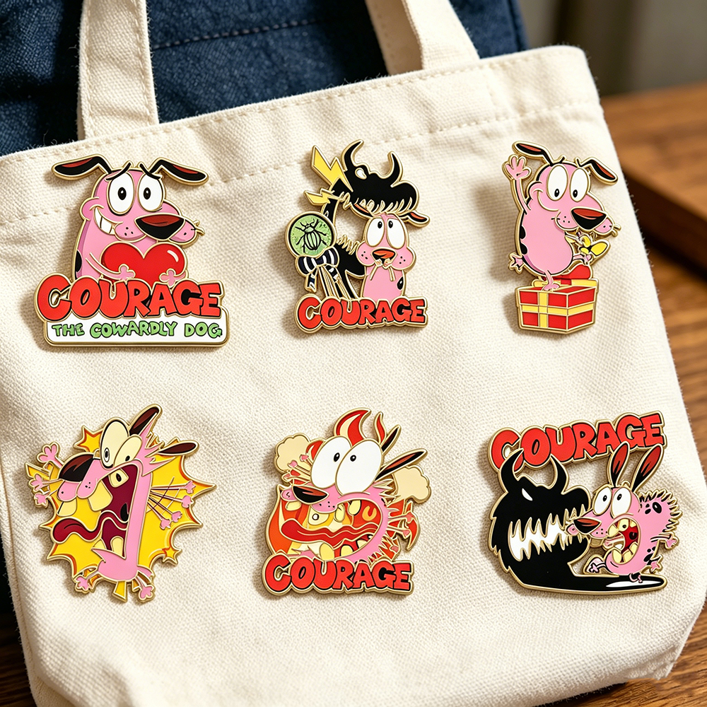 6 pzas. de pines de esmalte de metal con diseño de perros héroes cobardes de anime, insignias para mochilas, accesorios de joyería de moda, regalos