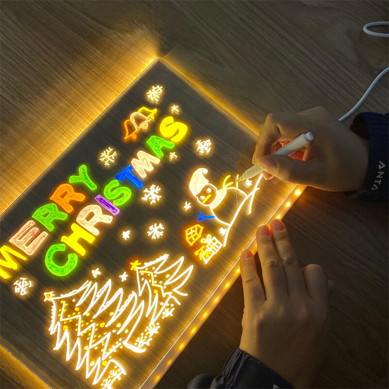 라이트 업 아크릴 메시지 보드 재기록 가능한 DIY 어린이 빛나는 드로잉 보드 메시지 램프 7 개의 다채로운 펜