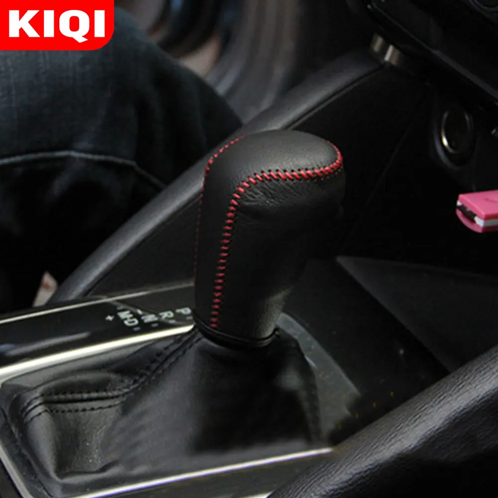 KIQI Di Mobil Interior Kulit Gear Shift Knob Cover Kerah untuk Mazda 3 Axela Atenza CX-5 CX-4 CX-3 CX3 CX5 Mobil Meliputi