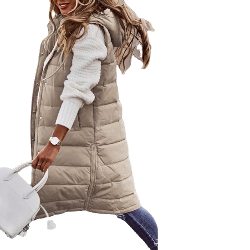 Abrigo largo para mujer, chaleco con capucha, Otoño Invierno, sin mangas, cálido abrigo de algodón, chaleco acolchado, chaqueta de plumón, prendas de vestir 5XL