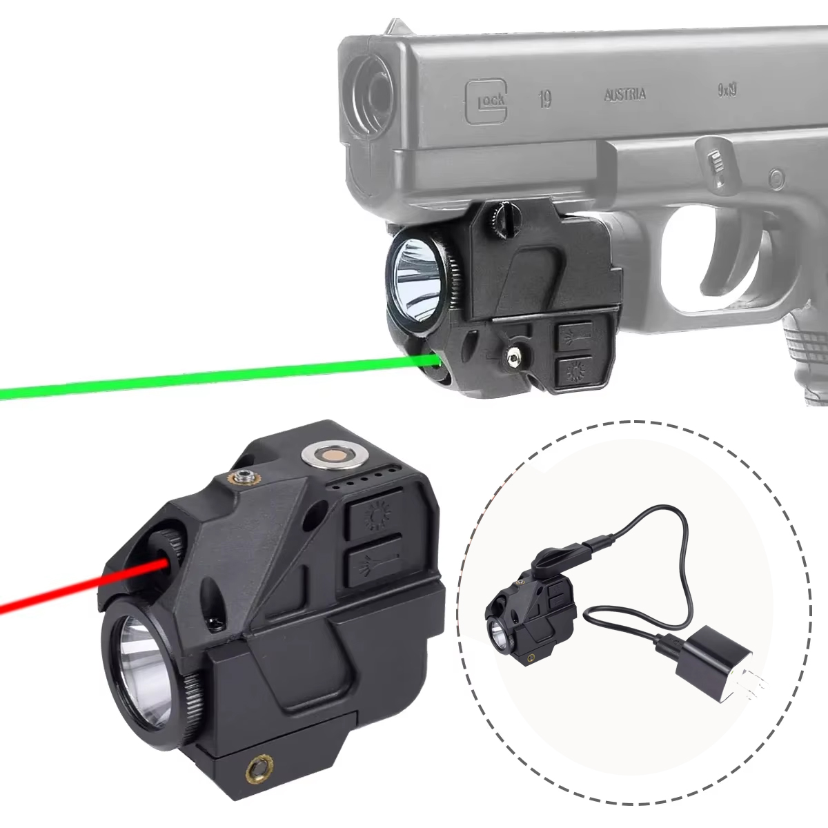 Combinação de luz tática e laser verde/vermelho |   Iluminação dupla para visão de precisão |   Montagem em trilho Picatinny universal de 20 mm