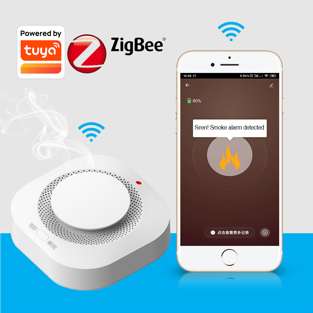 Detector de humo inteligente Tuya Zigbee, detectores de fugas de humo inalámbricos, Sensor de humo de prevención, instalación en áreas no fumadores o cocina