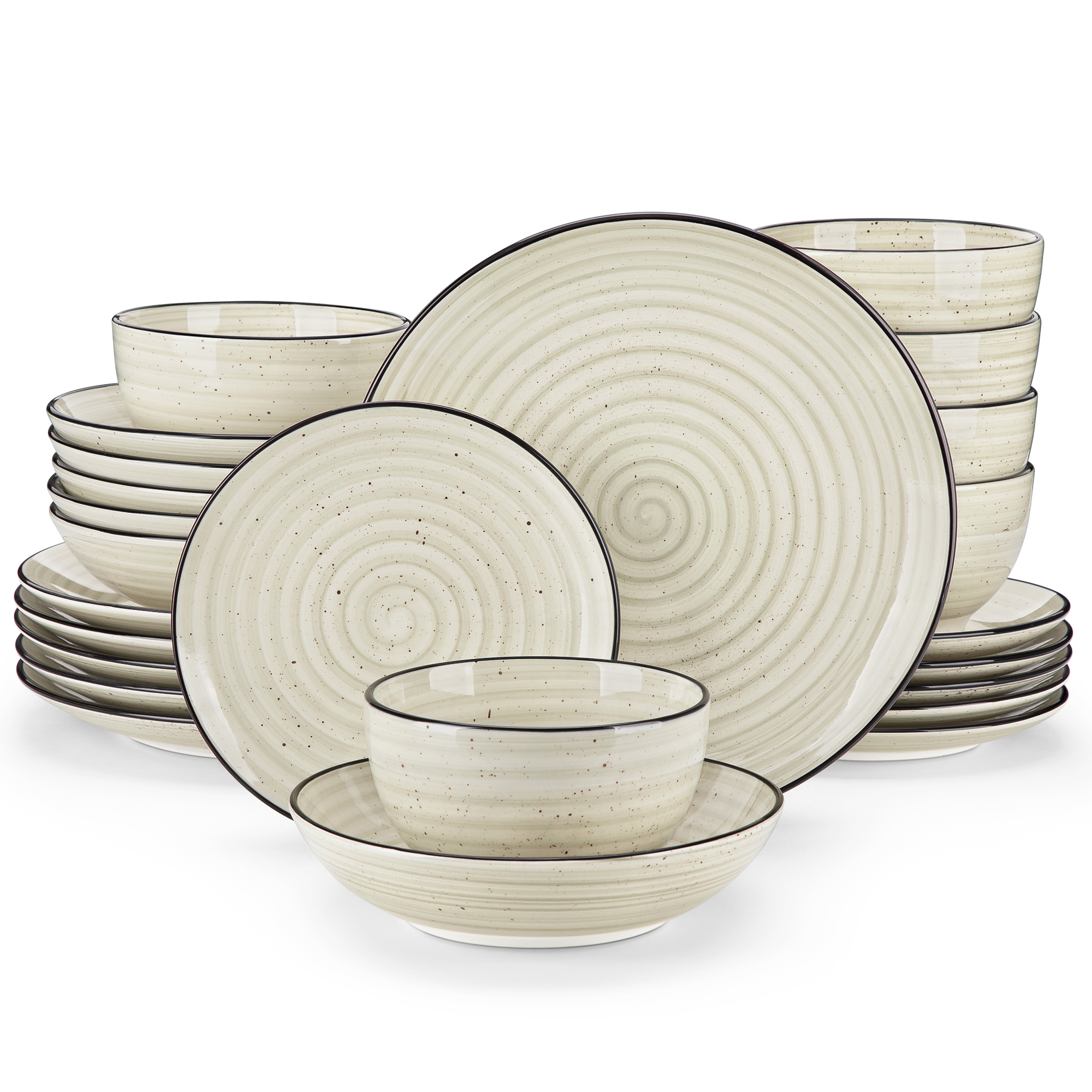 vancasso 24/48 pezzi piatti Beige set da pranzo set di stoviglie in ceramica spirale dipinta a mano con 6 piatti per la cena/Dessert/zuppa/ciotola