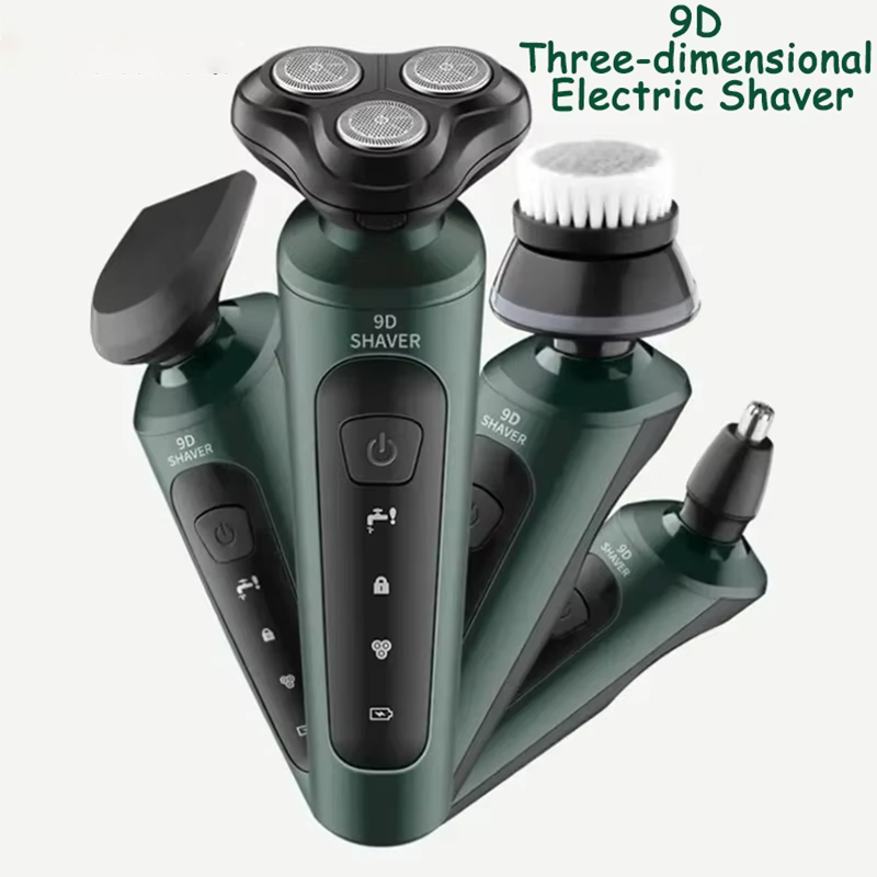 Afeitadoras eléctricas para hombres, resistente al agua, uso en seco y húmedo, recortador eléctrico, afeitadoras rotativas con batería recargable, máquina de afeitar