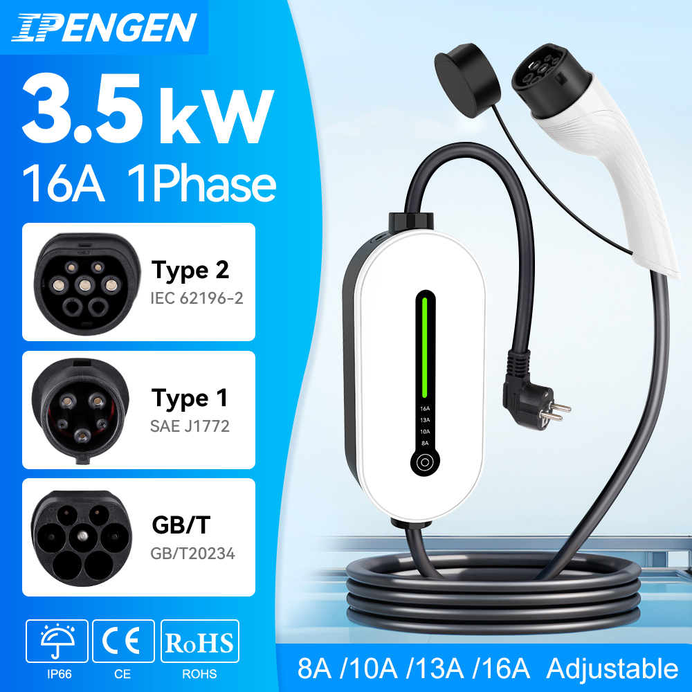 電気自動車充電ステーション,タイプ2,gbtプラグコネクタ,16a,1相,3.5kw,IPENGEN-EV mウォールボックス,3.5