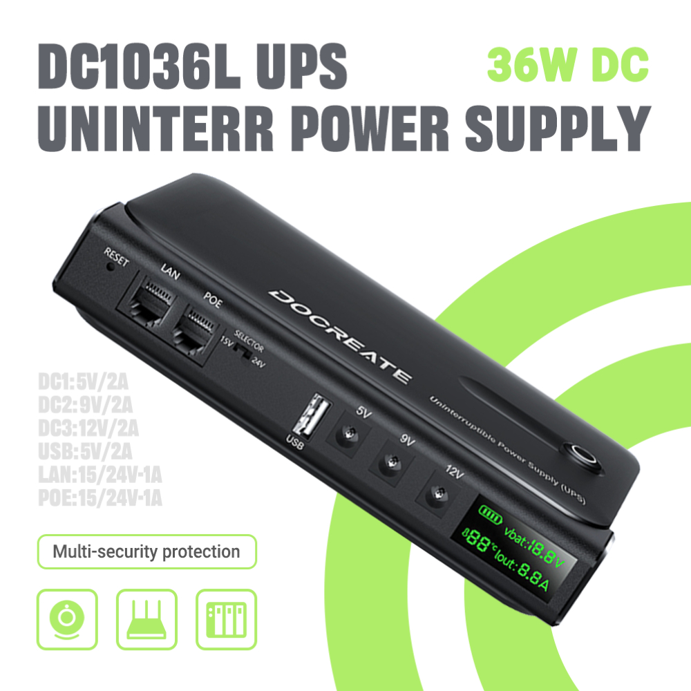 NUEVO UPS de 36W CC, Fuente de Alimentación de Respaldo para Router, Módem, Celular, Salida 5V/9V/12V/24V, SIN Batería, Enchufe EU/US, Conmutación Ininterrumpida