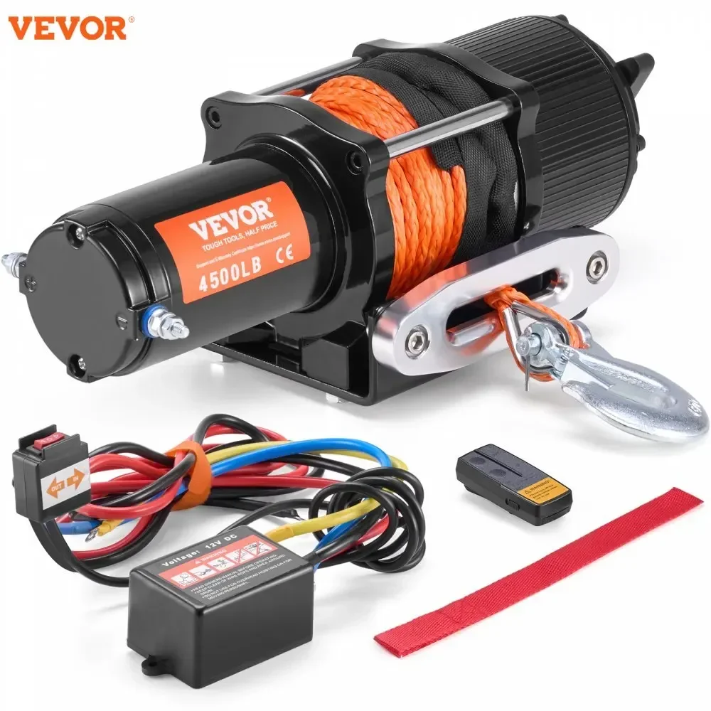 VEVOR treuil électrique ATV/UTV treuil capacité de traction de ligne de 4500 lb, 12 V DC avec télécommande filaire, IWaterproof pour UTV ATV