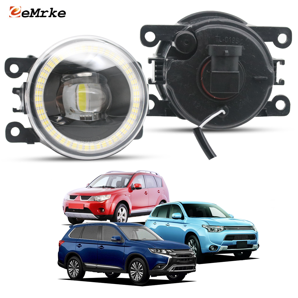 Передние светодиодные фары для Mitsubishi Outlander CW/GG/GF MK2/3 2007-2018: ДХО «Ангельские глазки», линзованные противотуманные фары
