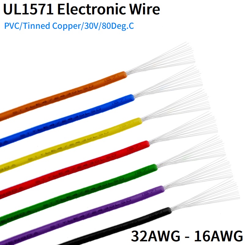 Fil de cuivre isolé en PVC étamé, ligne de bricolage, câble électronique LED, 32 AWG, 30 AWG, 28 AWG, 26 AWG, 24 AWG, 22 AWG, 20 AWG, 18 AWG, 16 AWG, corde 1571, 5m, 10m