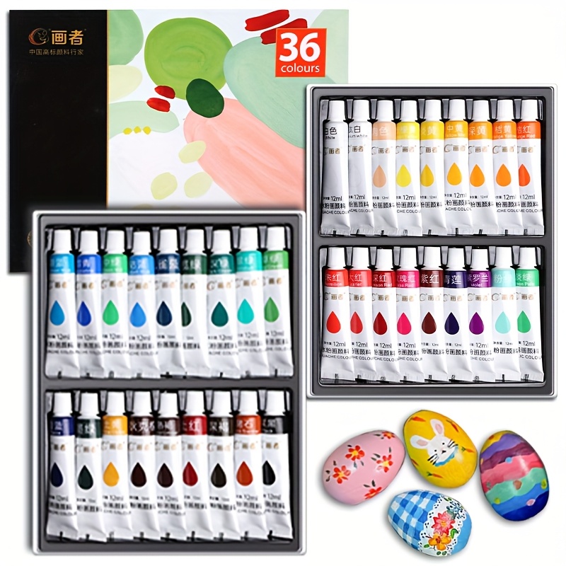Gouache Paint Set 36 Colors 12mL/0.4oz, Professional Tempera for Canvas, Paper, DIY Projects, Crafts, Perfect for Artist & Adult