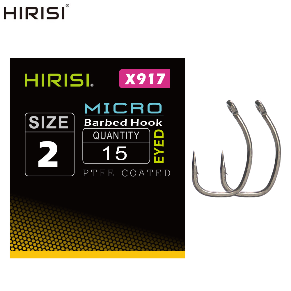 Hirisi 15 шт. крючки для ловли карпа с ушком Micro Barb рыболовные крючки из высокоуглеродистой стали с покрытием из ПТФЭ X917 аксессуары для рыбалки