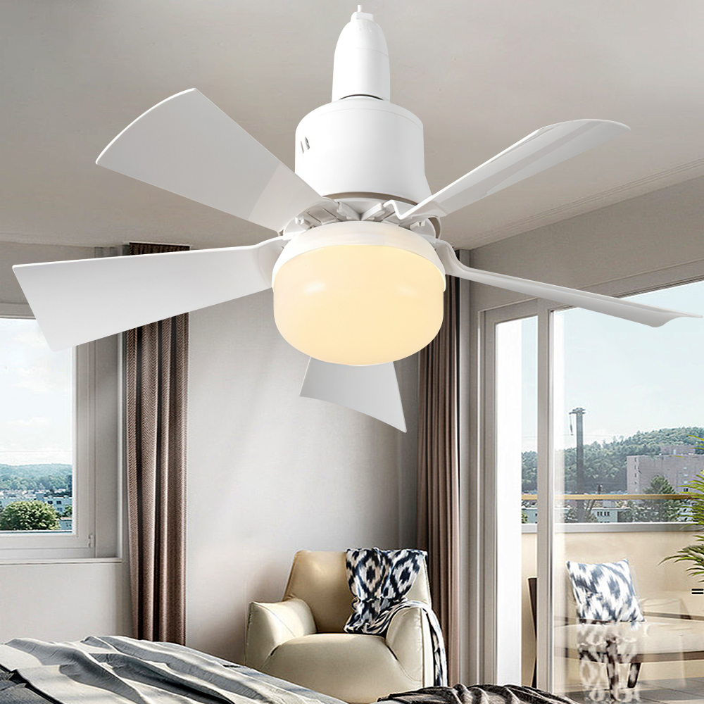 Ventilador de teto led com função de escurecimento remoto e27 soquete 30w mini ventilador lâmpada adequada para casa quarto estudo cozinha