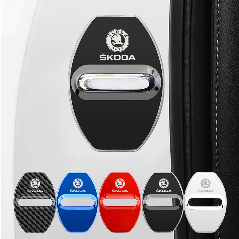 ฝาครอบตกแต่งล็อคประตูรถยนต์ 4 ชิ้น สำหรับ Skoda fabia octavia kodiaq superb karoq fabia อุปกรณ์ตกแต่ง