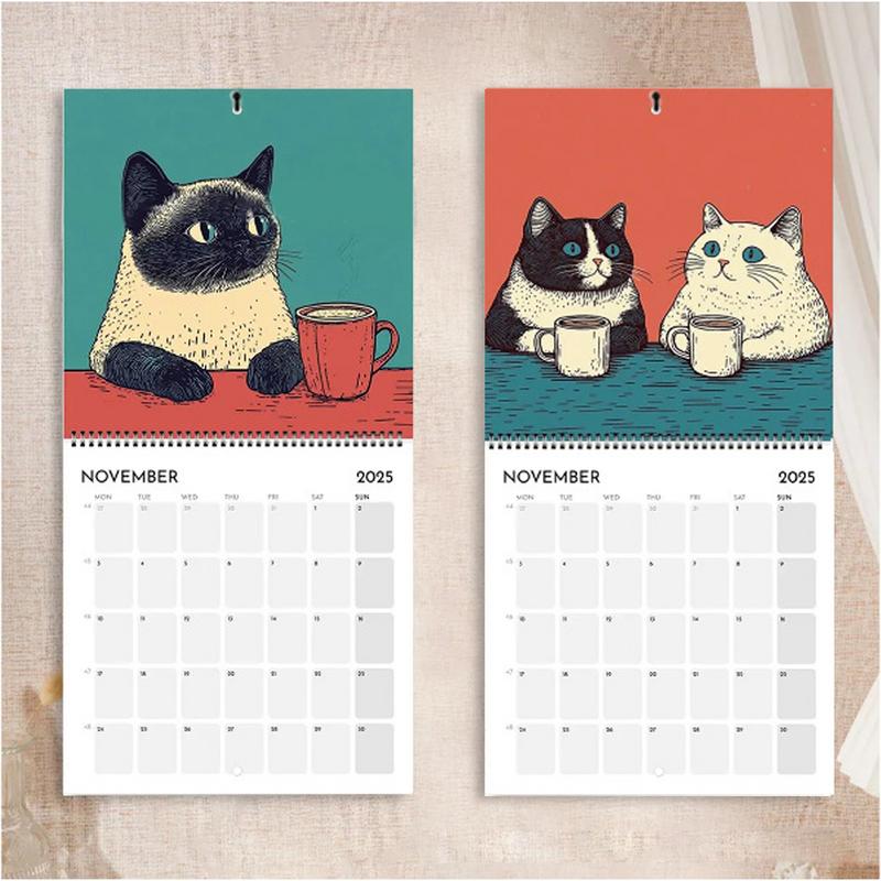 Calendário de parede 2025 calendário de parede mensal pendurado design de gato mensal 12 meses planejador de família organizador calendário para o quarto