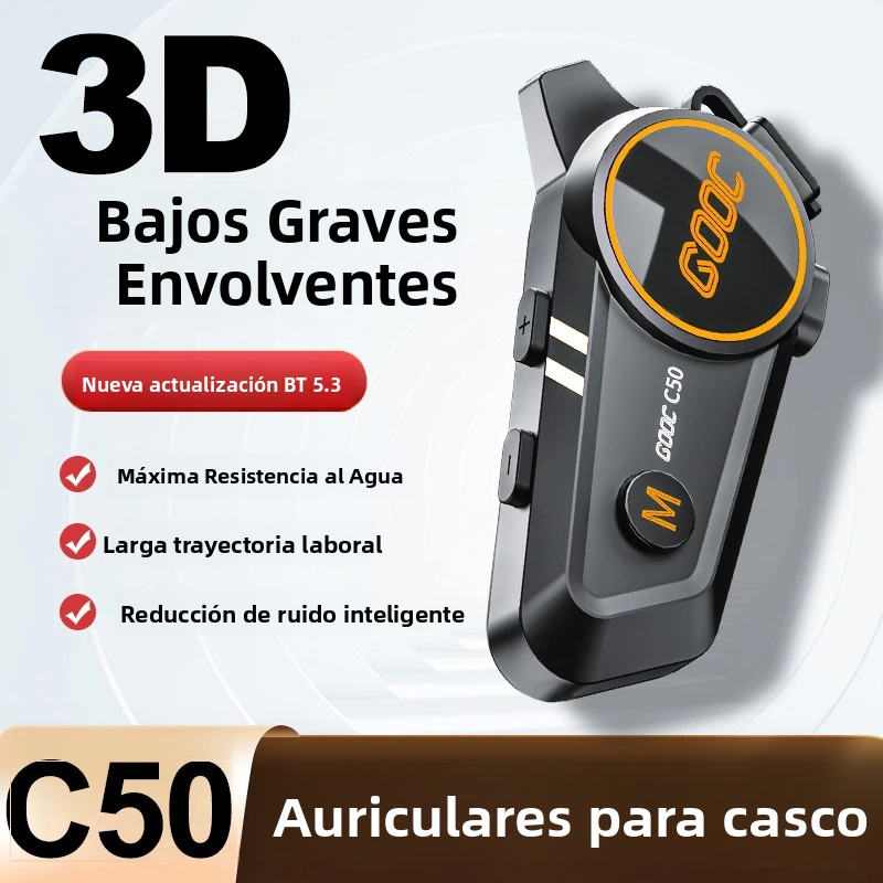Auriculares para Casco de Motocicleta con Sonido Envolvente 3D y Bajos Potentes, Bluetooth Estéreo, Llamadas Manos Libres, Resistentes al Agua IPX7, con Luz Ambiental Tricolor