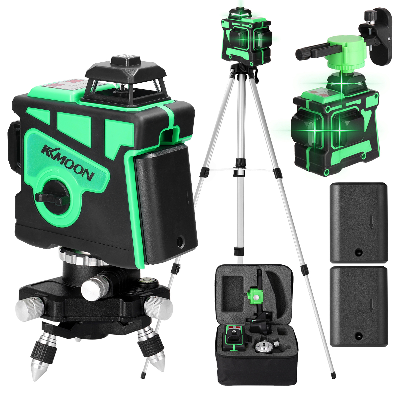 KKmoon-Herramienta de nivel láser 3D autonivelante multifuncional, 12 líneas, líneas horizontales verticales con 1,2 M, 3 alturas, aleación ajustable