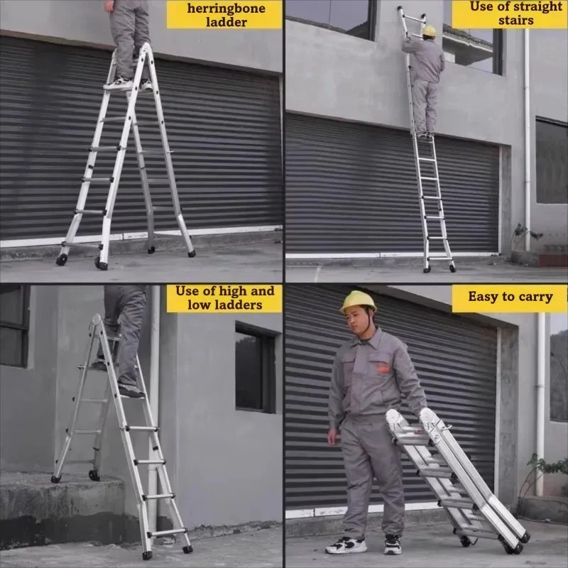 Escalera telescópica de aleación de aluminio Diseño multifuncional en espiga para aplicaciones domésticas y de ingeniería
