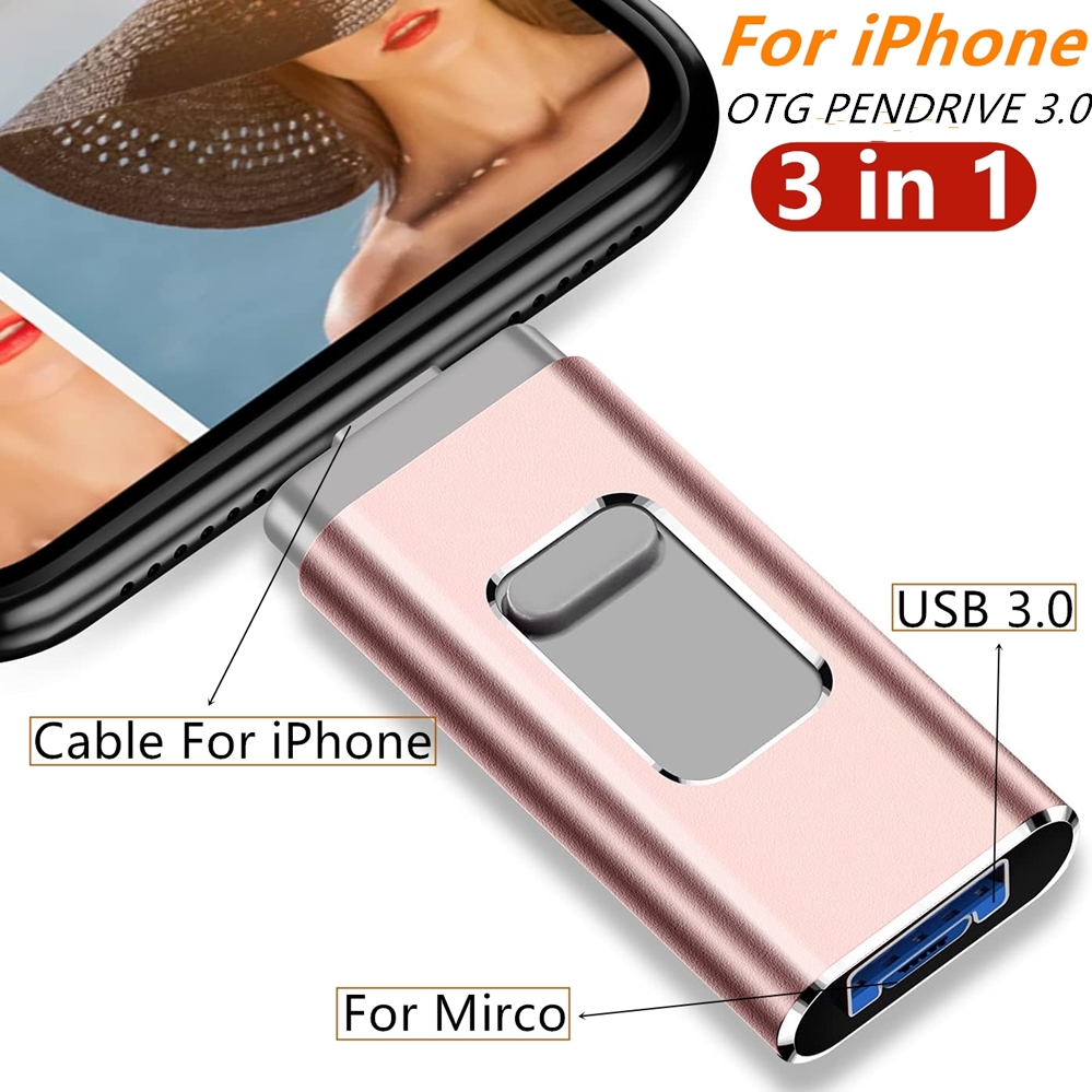USB-накопитель для iPhone, 2 ТБ, 1 ТБ, USB 3.0, флэш-накопитель 3 в 1, Mirco USB 3,0, 512 ГБ, 256 ГБ, 128/64/32 ГБ, USB-ключ, флэш-накопитель MFi