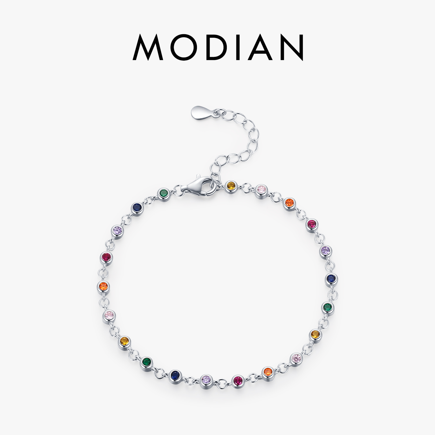 MODIAN bohême Style chaîne à breloques Bracelet pour femmes réel 925 en argent Sterling couleur arc-en-ciel CZ femme mode bijoux accessoire