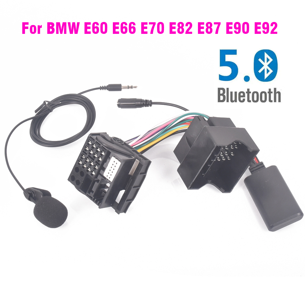 Для BMW E60 E61 E66 E70 E82 E87 E88 E90 E91 E92 E93 Жгут проводов радио Разъем микрофона Громкая связь Bluetooth 5,0 Адаптер AUX