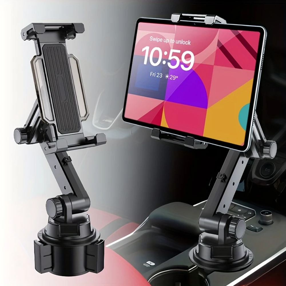 Universeller 360-Auto-Tablet-Ständer, Getränkehalter, Kfz-Halterung mit Kabelbefestigungshalterung für IPad Pro 12.9, Samsung Tab S7 Plus 12.4